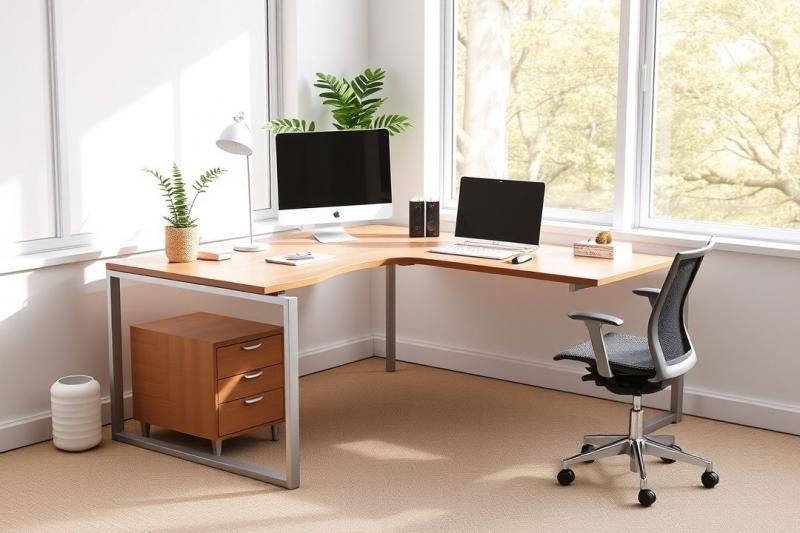 Sala de Trabalho Funcional com Mesa de Escritório em L